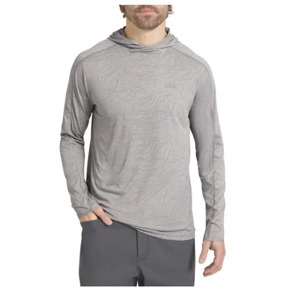 Eddie Bauer Men's S Gray Pattern Solarfoil Hoodie Lightweight Activewear